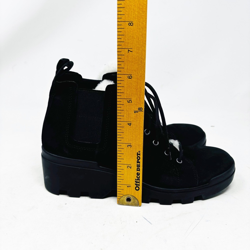 Eileen Fisher Black Suede Lamb Sherpa Fur Lace Up Boots Womens Size 7‎ - Picture 6 of 11